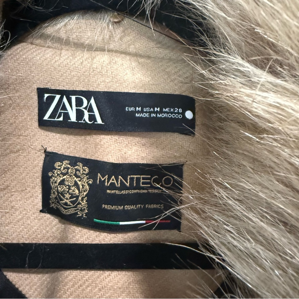 Zara Tan Wool Coat with Fur Collar - Picture 3 of 4